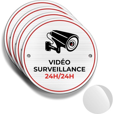 Panneau de Caméra 4 Panneaux pour Propriété Privée, Ø 85 mm, Alarme de Sécurité Intérieur/Extérieur, en Aluminium, Avec Autocollants (Vidéo Surveillance) (1/5)