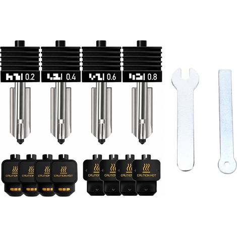 Kit di estrusori di ricambio per stampante 3D Bambu Lab X2D P2S, composto da 4 pezzi: ugelli in acciaio temprato da 0,2, 0,4, 0,6 e 0,8 mm con manicotti in silicone. (1/5)