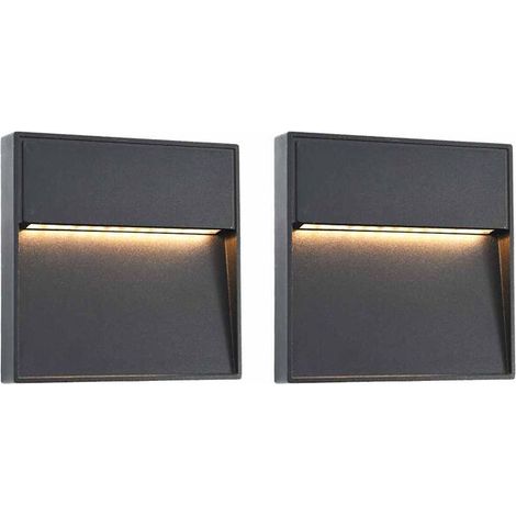 2 appliques murales LED extérieures, 3 W, noires, carrées (1/5)