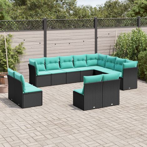 vidaXL Salon de jardin avec coussins 12 pcs noir résine tressée (1/5)