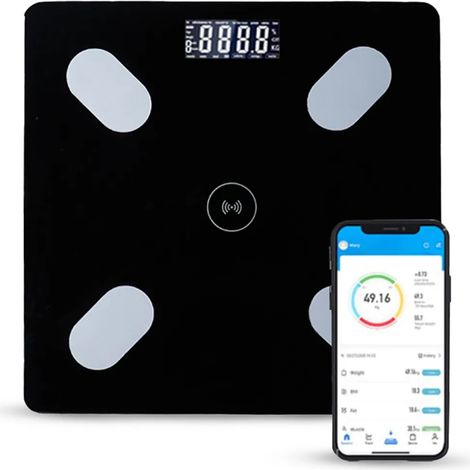 Körperfettwaage, elektronische Badezimmerwaage mit App, Bluetooth-Personenwaage, misst Körperfett, BMI, Gewicht und Muskelmasse, maximale Belastbarkeit 180 kg - DATASCALE