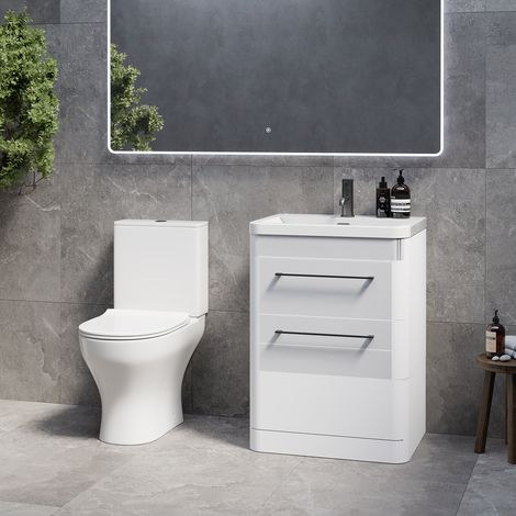 Oslo Gloss White 1150mm Wall Mounted Vanity and Jubilee Toilet Suite with Leni Basin - 1150mm - Gunmetal Grey 320mm Handle