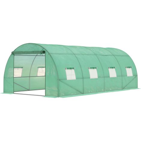 Invernadero túnel 5,9 x 3 x 2 m de plástico verde con 8 ventanas y puerta enrollable (1/5)