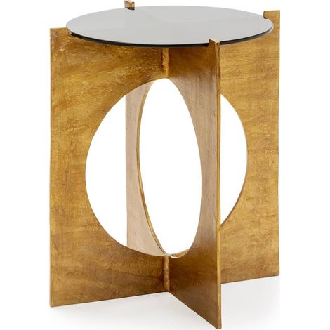 Table d'appoint design doré et noir en métal et verre élégant - doré finition or brûlé et noir (1/2)