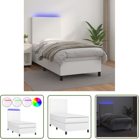 The Living Store Sommier à lattes de lit avec matelas et LED Blanc 90x190 cm - Sommier Tapissier - Lit Plateforme - Lit Avec Rangement - Tête De Lit Ajustable - Éclairage Led (1/5)