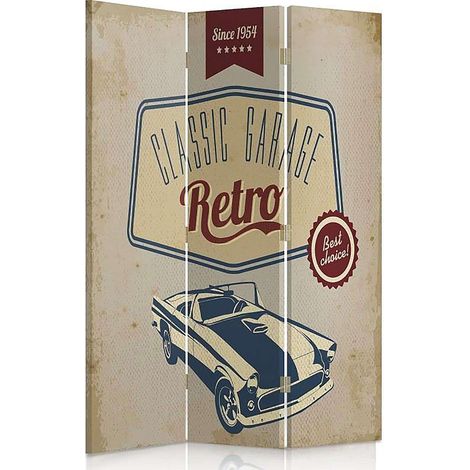 Paravent Déco Vintage pour Amateurs de Garage Rétro - 110 x 180 cm - 1 face déco, 1 face noir