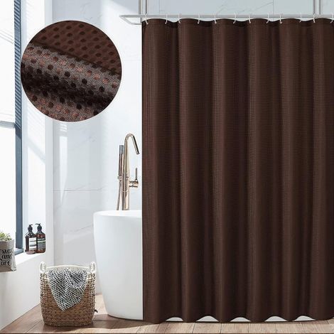 Filiyano-Rideau de douche marron (1 pièce), tissu texturé gaufré, pour salle de bain. (1/3)