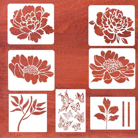 Grand Pochoir de Fleurs, 30x30cm - Pochoir de Pivoine pour Jardin, Clôture, Bois et Tissus d'Ameublement (1/5)
