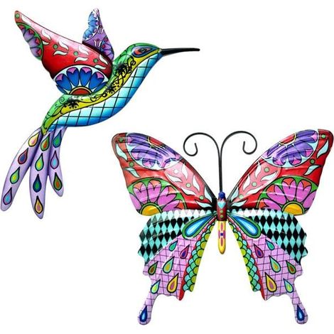 Décor D'Art Mural Extérieur en Métal Oiseau Papillon, Décorations Suspendues de Sculpture Murale D'Oiseau, Décor D'Art Mural (1/5)