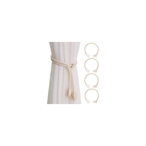 Embrasses Rideau 4Pcs Coton Attache Rideau 50CM Réglables Embrasse pour Rideaux Boucle de Fleur Embrase de Rideaux Bohème Rideauxs Sangles pour Maison Chambre Bureau Bouquet, Beige (Flower) (1/5)