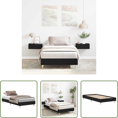 Plattformbett - Bettrahmen Schwarz Eichen-Optik 203 x 93 x 25 cm Holzwerkstoff (1/5)