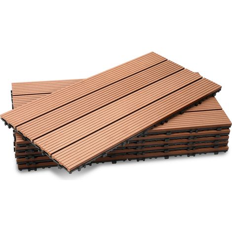 SWANEW Piastrella per terrazza Piastrelle per giardino ad incastro Rivestimento Piastrelle ad incastro in legno composito WPC 60x30 marrone 48pz