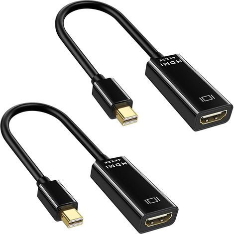 2 Pièces Adaptateur Mini DisplayPort vers HDMI, Convertisseur Thunderbolt 2 vers HDMI pour Pro/Air, 4K@30Hz, Surface Pro, iMac, Moniteur, Projecteur, Compatible 1080p, 1440p, HDCP2.2 (1/5)