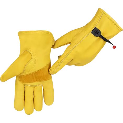 Paire De Gants De Travail En Cuir- Pour Hommes - Avec Serrage De Poignet À Balle Et Ruban Adhésif - En Fibre De Peau De Vache, Jaune M (1/5)