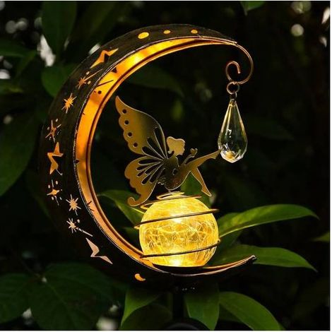 Lampe Solaire Jardin Décorative Fée pour Extérieur IP65 Étanche Autonomie 8h Design Romantique Métal Laqué (1/5)