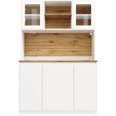 Aparador de cocina alto 120 x 40 x 180 cm con puertas acrílicas e iluminación LED blanco HOMVRA (1/5)