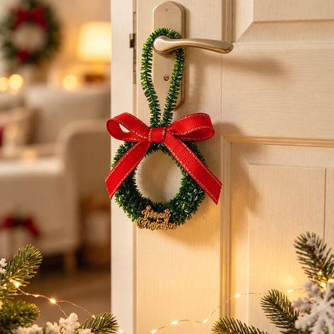 Mini couronne de Noël en peluche Couronne en fil chenille scintillant avec nœud rouge 15 × 10 × 2 cm 10 g déco sapin vitrine sans montage – Livraison gratuite