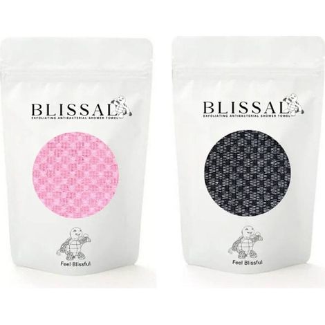 Blissal - Serviettes de bain exfoliantes Blissal, Serviettes de bain exfoliantes Blissal - Noir + Rose 2 pièces (23 x 100 cm)