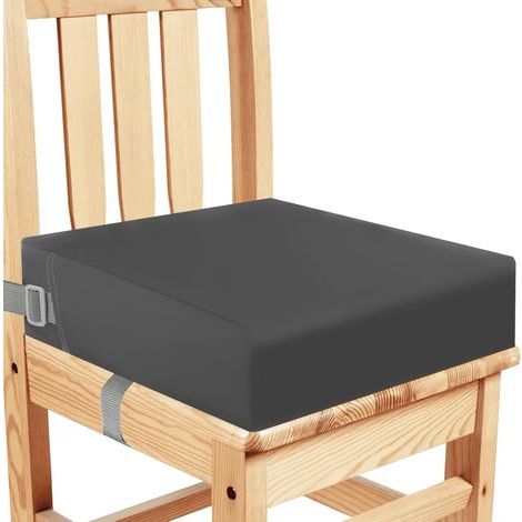 Rehausseur Chaise Enfant, PU Imperméable à l'eau Fort Support Portable Chaise Surélevée, Adapté pour les Repas des Jeunes Enfants, Coussin de Chaise Surélevée Facile à Nettoyer (Gris foncé) (1/5)