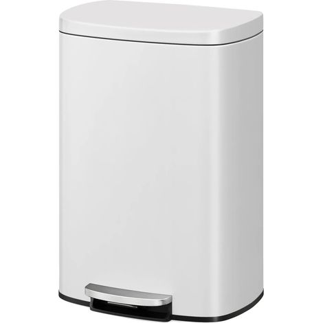 Poubelle, Acier Inoxydable, Pédale à Enfoncer, BLANC (1/2)