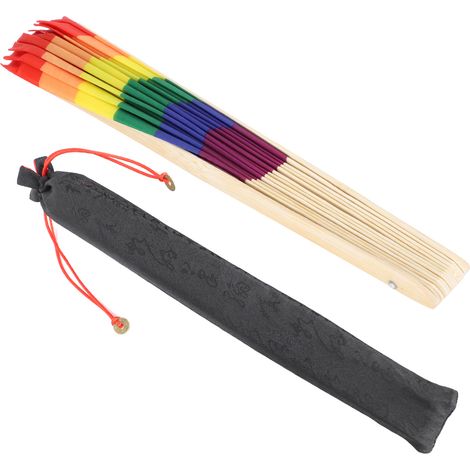 Éventail Kung Fu coloré en bambou naturel, pliable, avec sac de rangement, couleurs variées, pour usage manuel décoratif. (1/5)
