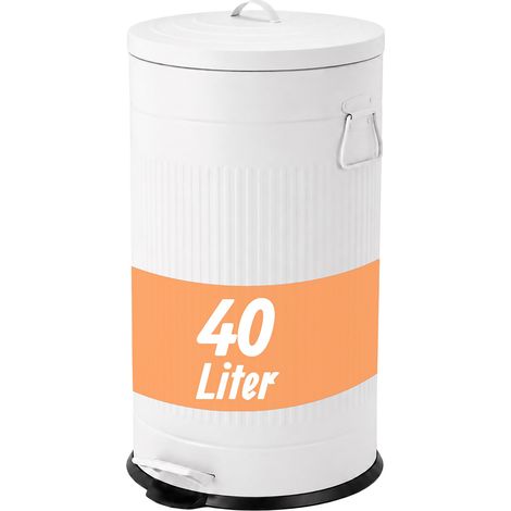 Relaxdays Mülleimer, 40 Liter, Küche, entnehmbarer Inneneimer, Fußpedal, Softclose, Metall, Retro Tretmülleimer, weiß (1/5)