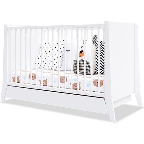 Lit bébé évolutif 60x120 cm – Ajustable sur 3 hauteurs – Tiroir de rangement intégré – Barreaux amovibles pour sécurité – Minea (1/3)