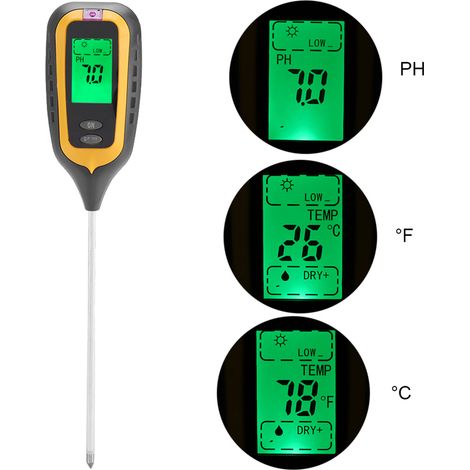 4-in-1-Bodenmessgerät: Feuchtigkeit, Temperatur, Licht und pH-Wert, LCD-Display, für Gartenarbeit, präzise Bodenmessung, Pflanzendiagnose (1/5)