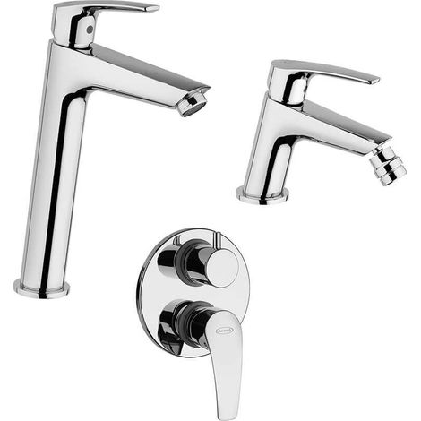 Set rubinetti Lucente Jacuzzi Rubinetteria Lavabo alto e bidet per piletta click clack con incasso doccia due uscite con deviatore (1/5)
