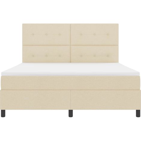 Cama tipo Box Spring con colchón Crema 180 x 200 cm tela