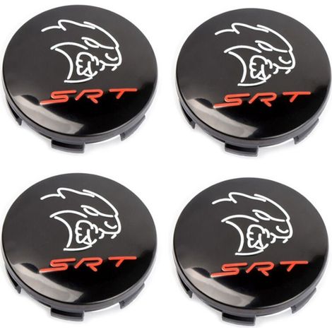 Cache-moyeu de roue 63mm compatible Dodge Hellcat SRT, Challenger et Chrysler 300C – Centre de jante, capuchon de moyeu pour jante voiture, accessoire roue auto en ABS, kit 4 pièces – Noir (1/2)