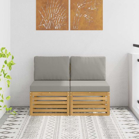 vidaXL 2 Pièce Sofa de milieu extérieur Bois d'Acacia Massif Blanc