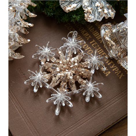 Suspensions de Noël en acrylique transparent à paillettes, ornements flocon de neige pour sapin, décoration festive pour maison, vitrine, fête et ambiance hivernale (1/5)