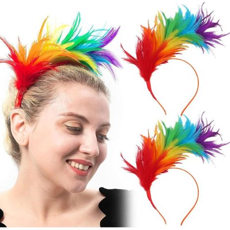 Serre-Tete Plumes - Bandeau Cheveux Elastique Ajustable - Pour Carnaval Paques Anniversaire - Lot de 2 (1/5)