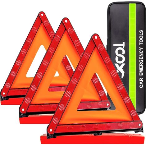 Lot de 3 Triangles de Signalisation Voiture, Triangle de Présignalisation Pliables avec Boîte de Rangement, Haute Visibilité Réfléchissante, Base Stable Antidérapante, Kit Sécurité Routière (1/5)