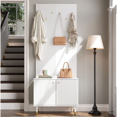 Mobile porta scarpe con attaccapanni, 2 ante, ripiano regolabile, bianco OKMYHOME (1/5)