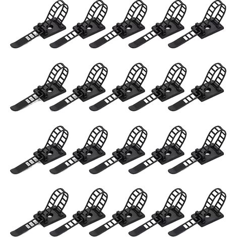 Bridas adhesivas para cables, diseño ajustable, plástico resistente, color negro - 20 unidades (1/2)