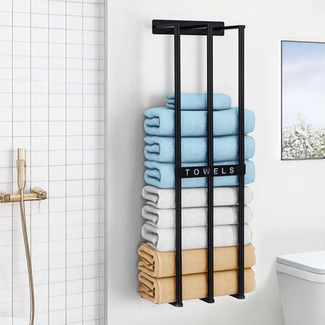 Black Stylish Wrought Iron Wall-Mounted Towel Rack 20 cm W x 15 cm D x 71 cm H (1/5)