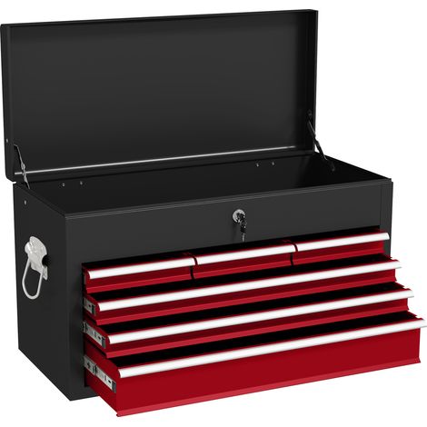 HOMCOM 6 Drawer Tool Chest, Lockable Metal Tool Box with Top Case, Ball Bearing Runners, Portable Toolbox, 600mm x 260mm x 340mm Red