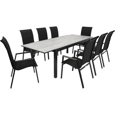 Garnitur FARO 9-teilig, Alu + Glas + Kunstgewebe schwarz (1/4)