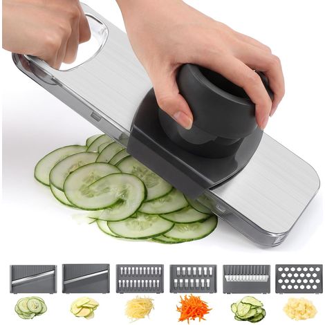 Mandoline Cuisine Multifonctions 6 Lames en Inox – Coupe Légumes avec Protection de Sécurité pour Trancher et Râper Légumes et Fruits (1/5)