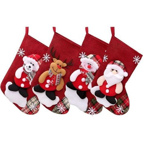 Bas de Noël - Pack 4 - Chaussettes à suspendre - Boucle solide - Décoration sapin/cheminée MOUSTIQUAIRE DE CAMPING (1/4)