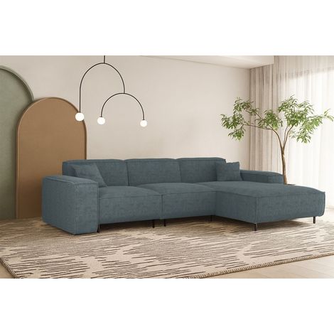 Ecksofa Designersofa GLORIA in Stoff Scala Blau Ottomane Rechts
