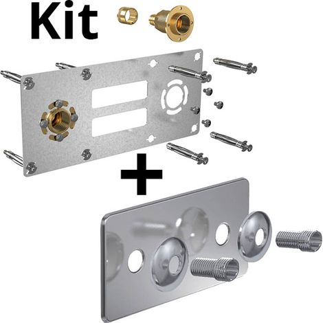 Sortie cloison ROBIFIX Ø16 droit F 1/2 glisse – Entraxe 150mm – Cache inox pour finition – Fixation sur plaque de plâtre