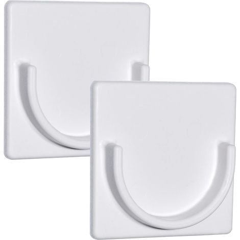 Adhesive support for shower curtain rod. No drilling required. White adhesive. Shower curtain rod not included. (1/5)