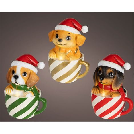 CAGNOLINO NATALIZIO LUMINOSO LED CON TAZZA ORO A BATTERIA CON TIMER (1/3)