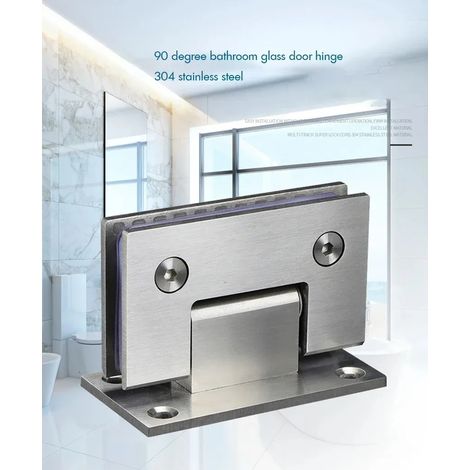 Charnières de porte de douche en verre en acier inoxydable, 90 degrés, montage mural, adaptées aux vitrines ou aux portes de douche, finition brossée. (1/5)
