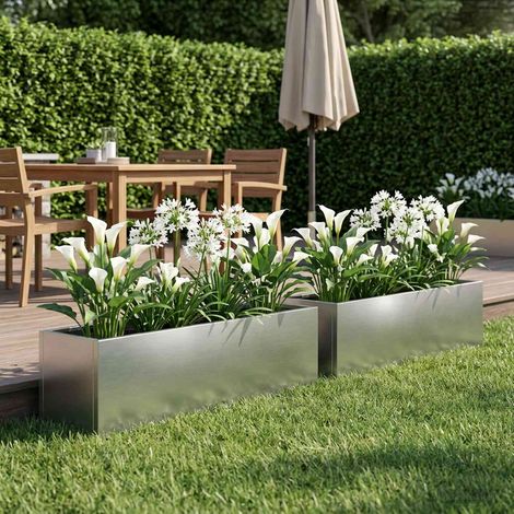 vidaXL Macetero de Jardín 2 uds. Plateado 100 x 20 x 20 cm (1/5)