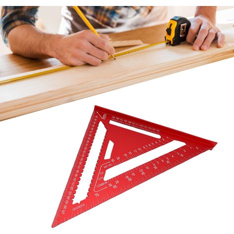 Équerre en aluminium de 12 pouces, outil de mesure pour le travail du bois, triangle en alliage métallique, rapporteur impérial, convient pour le travail du bois et la menuiserie, rouge. (1/5)