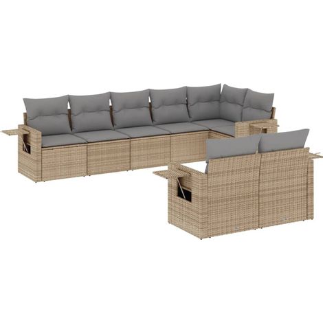 vidaXL Cuscini da seduta -  Set Divano da Giardino 8 pz con Cuscini Beige in Polyrattan (1/5)